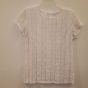CAbi White Lacy Cap Sleeved Top Sheer Size Medium